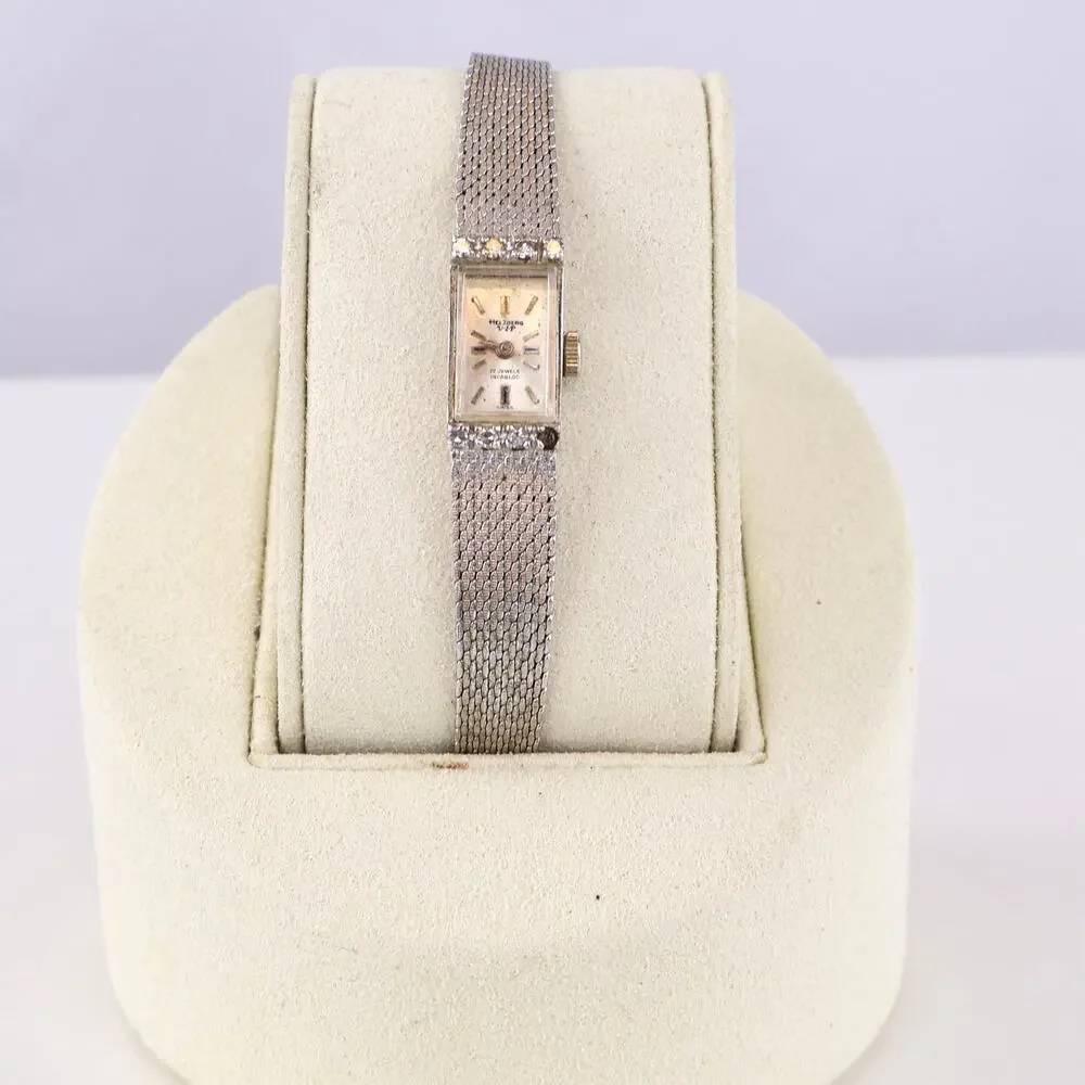 Vintage 60s Helzberg VIP 17 Jewel Swiss Watch Diamond‎ Bezel Mesh Duchess